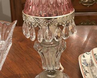 Vintage Boudoir Lamp  Pink with Crystal Prisms