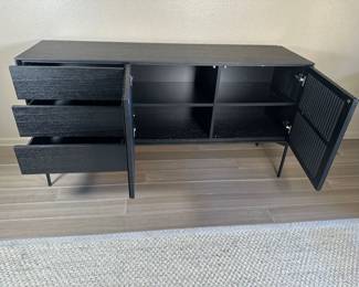Never used black wood side console- $600, 63 x 17.75 x 32.5