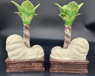 Pair Lion Ceramic Candlesticks Holders, $150