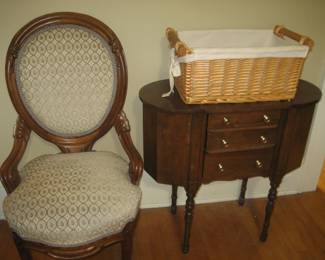 Victorian parlour chair and Martha Washington cabinet