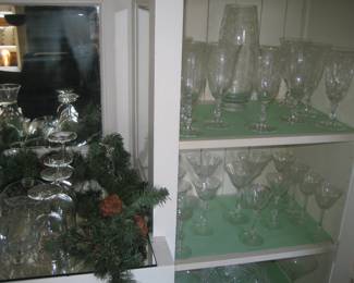 Cambridge Rose Point stemware and vase