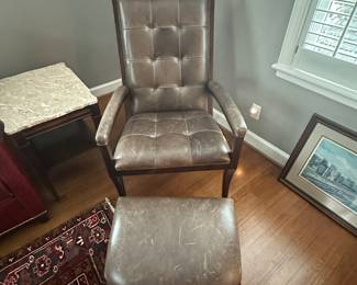 Theodore Alexander Leather Chair and Ottoman