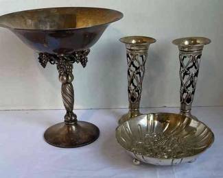 Authentic George Jensen Sterling Silver Compote, S.KirkSon 6 Dish, And Candlesticks