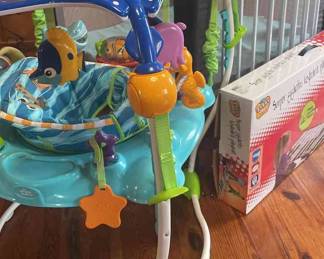 Graco Pack N Play, Bright Starts Bouncy Seat, Baby Gate, And Jumbo Keyboard Play Mat