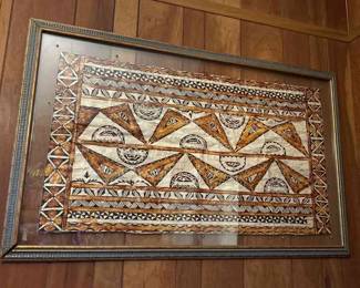 1960s Polynesian Painting On Fabric Framed