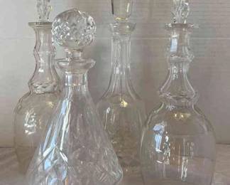 4 Clear Glass Decanters
