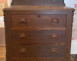 Antique Three Drawer Dresser On Casters