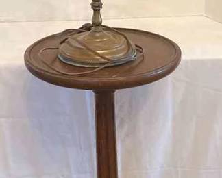 Fine Arts Wooden Plant Stand And Brass Lamp