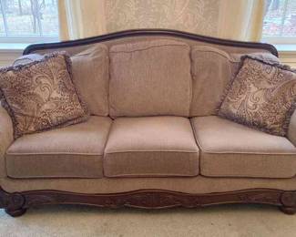 Ashley Furniture Tan And Wooden Sofa Matches Set In Auction