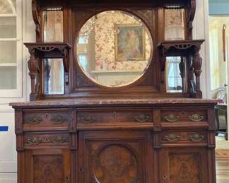 Antique Victorian Sideboard With Marble Top