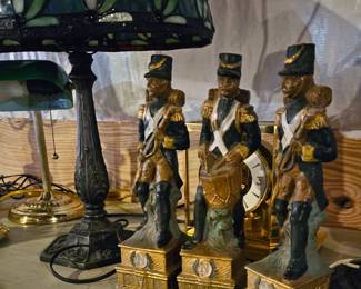 Tiffany style table lamp and figural wine containers (items sold separately).