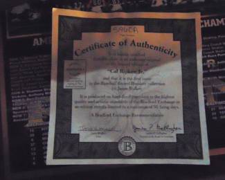Certificate of Authenticity for the Ripken Plate.