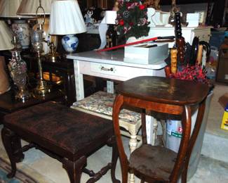 Painted and stained furniture and lamps (items sold separately).