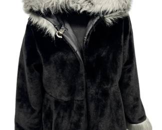 Black Fashion Jacket with Faux Fur Hood