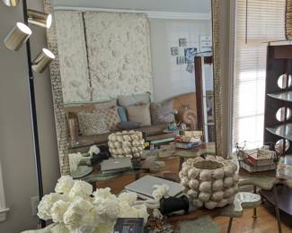 Floor mirror, glass wood coffee table 