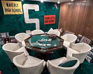 Custom Made Gaming Table and 8 Leather Chairs 