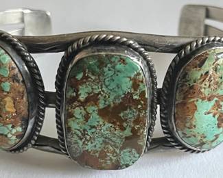 NATIVE AMERICAN STERLING SILVER & TURQUOISE CUFF BRACELET - ARTIST SIGNED 