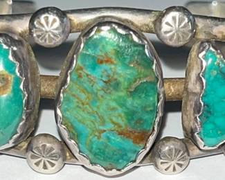 NATIVE AMERICAN STERLING SILVER & TURQUOISE CUFF BRACELET 