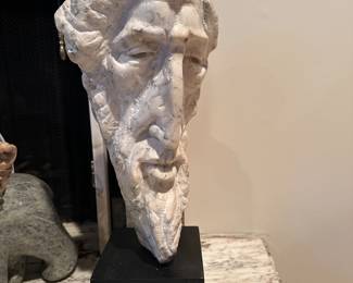 Artisan Carved Marble Face on block-stand