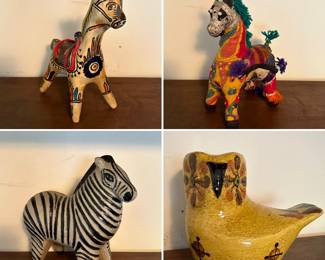 Friendly Animals, Burro from Mexico, Horse from India, Mid-Mod 70's Owl from USA, Zebra by Lisa Larson, Sweden