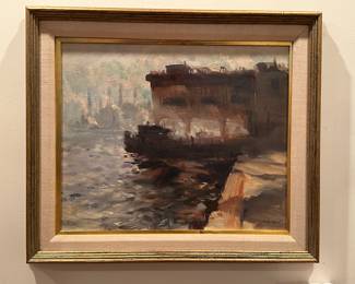 Harbor Scene by Stephen, Oil on Board 17" x 19"