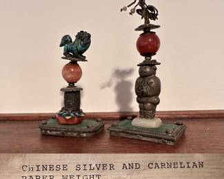 Chinese Silver and Carnelian Paper Weights, Circa Late 19th-early 20th Century