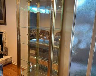 Brass, Glass, Mirrored, and Lighted Etagere/Display Cabinet