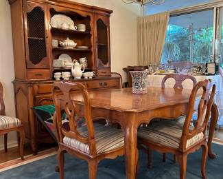 Country French Dining Room, Vintage Custom Carved-Boarder Area Rug