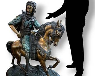 4g1066 Large Bronze Arab On Horseback Sculpture After Antoine Louis Barye