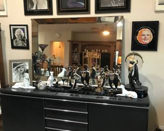 Art Deco style buffet vintage mirror Erte’ figurines, Jean Harlow photos & memorabilia 