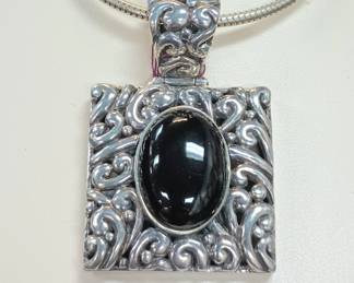 Large sterling and onyx modern pendant 