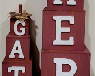 Lot 035   0 Bid(s)
Nesting "GATHER" block decor