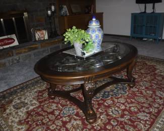 Glass Top  Sculptured Wood  Coffee Table
