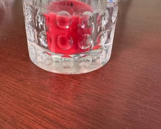 Oleg Cassini crystal votive holder with dot depressions on the side, minor chips 2.5"H