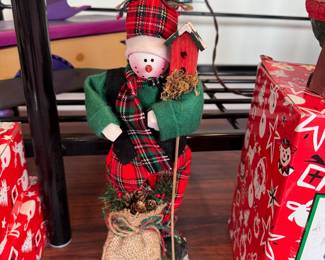 Snowman decoration with plaid outfit 12"H