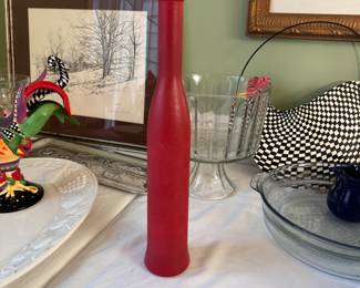 Tall decorative red glass bottle 14"