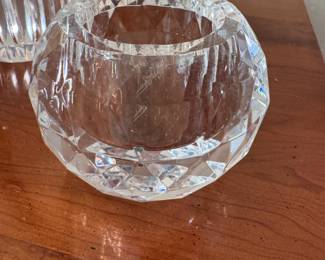 Oleg Cassini round crystal candle holder 2.5"H, mild scratches