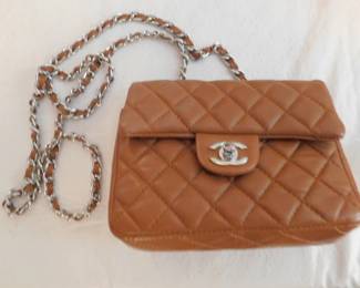 CHANEL MINI LAMBSKIN MATELASSE COCO MARK CHAIN SHOULDER BAG LIGHT BROWN