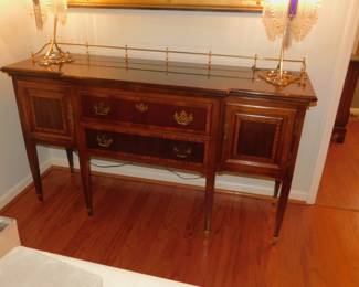 Vintage Banded Mahogany Brass Rail Sideboard