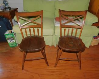 A PAIR OF 19TH CROSS BACK SLAB SEAT CHAIRS