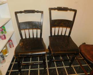 ANTIQUE STENCILED PLANK SEAT CHAIRS