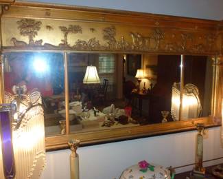 ANTIQUE 19TH CENTURY REGENCY GILDED OVER MANTEL MIRROR 