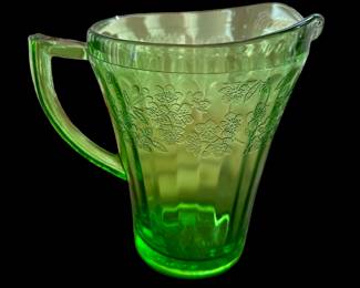 Green depression glass pitcher