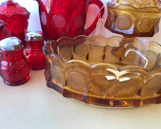 Red and Amber Coin Glass - excellent condition.