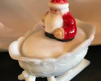 Westmoreland Milk glass Dish - Santa in Sled