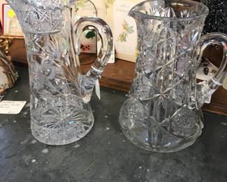 Beautiful Lead Crystal Cut Pitchers.  2 different patterns.