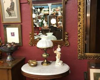 Beautiful Entry Mirror. Oval Walnut Victorian Table with Marble Top