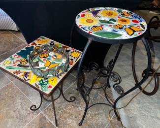 Metal collage top tables