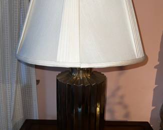 Pleated brass base MCM pair of lamps