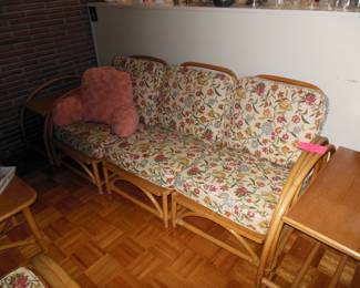 Mid century rattan sofa  & end tables